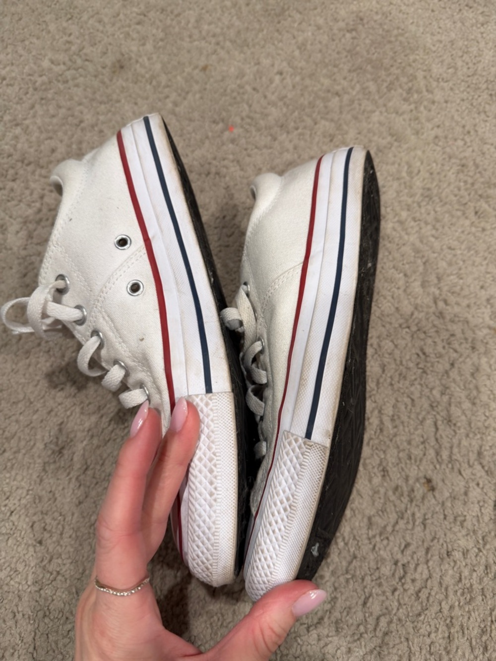 Converse White Canvas Low Top Sneakers with Red Trim - Picture 2 of 4